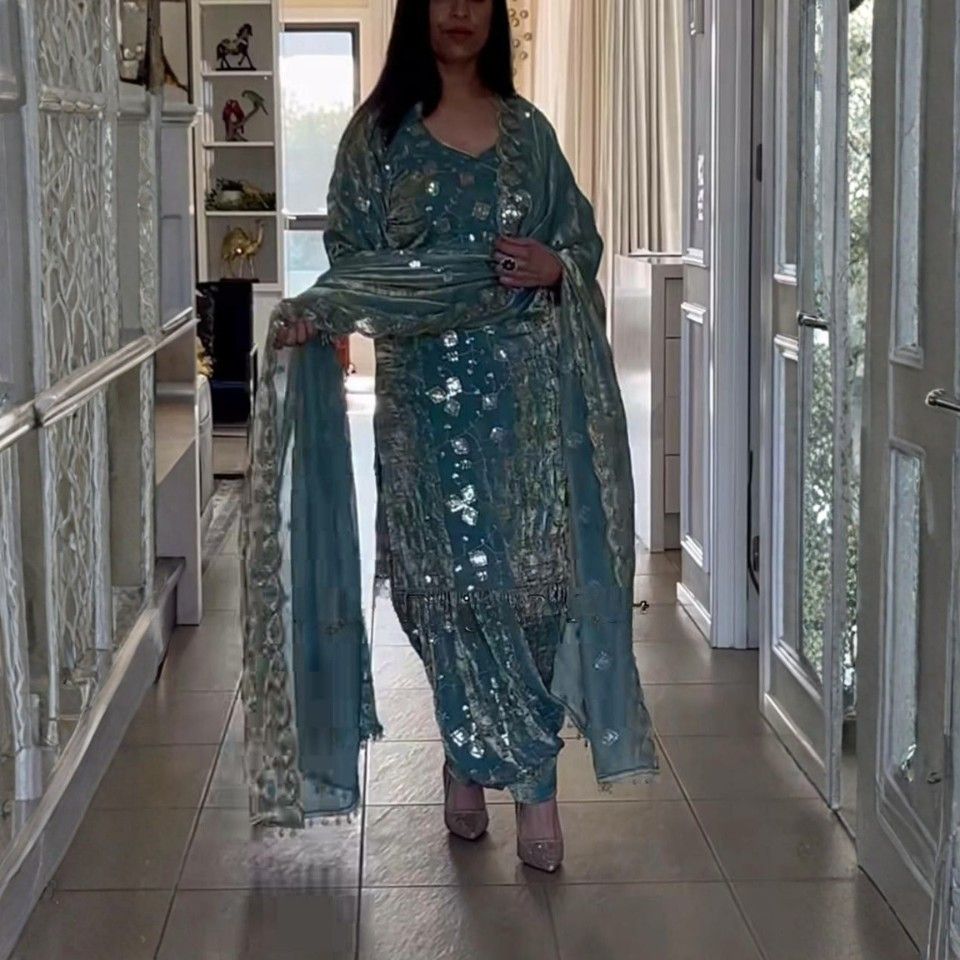 Heavy Fandy Crushi Silk Dhoti Set with Sequins Work – Ready to Wear