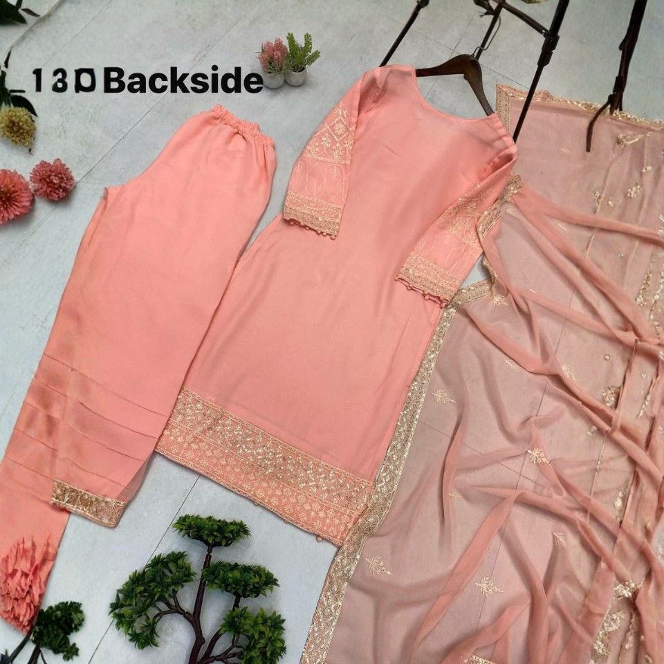 Georgette Sequin Embroidered Plazzo Set with Dupatta