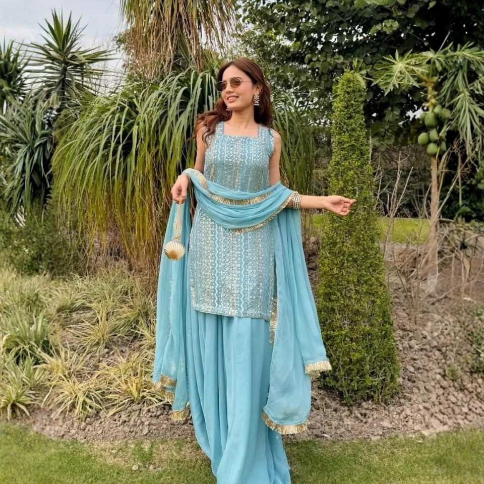 Fox Georgette Kurta Plazzo Set with Dupatta – Fully Stitched