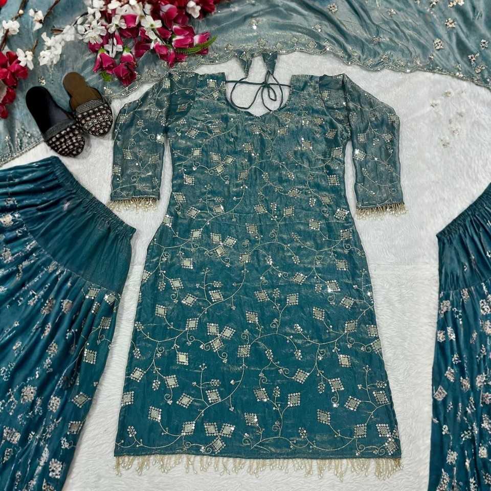 Heavy Fandy Crushi Silk Dhoti Set with Sequins Work – Ready to Wear