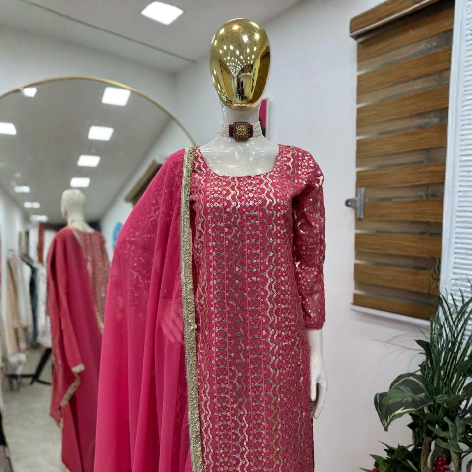 Fox Georgette Kurta Plazzo Set with Dupatta – Fully Stitched