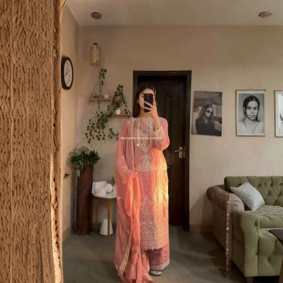 Georgette Sequin Embroidered Plazzo Set with Dupatta