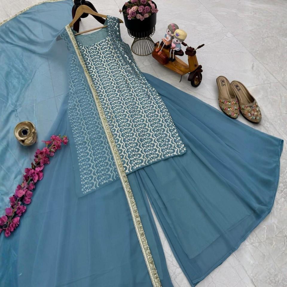 Fox Georgette Kurta Plazzo Set with Dupatta – Fully Stitched