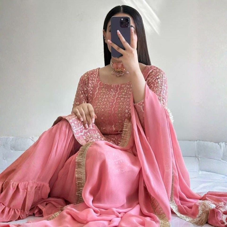 Fox Georgette Kurta Plazzo Set with Dupatta – Fully Stitched