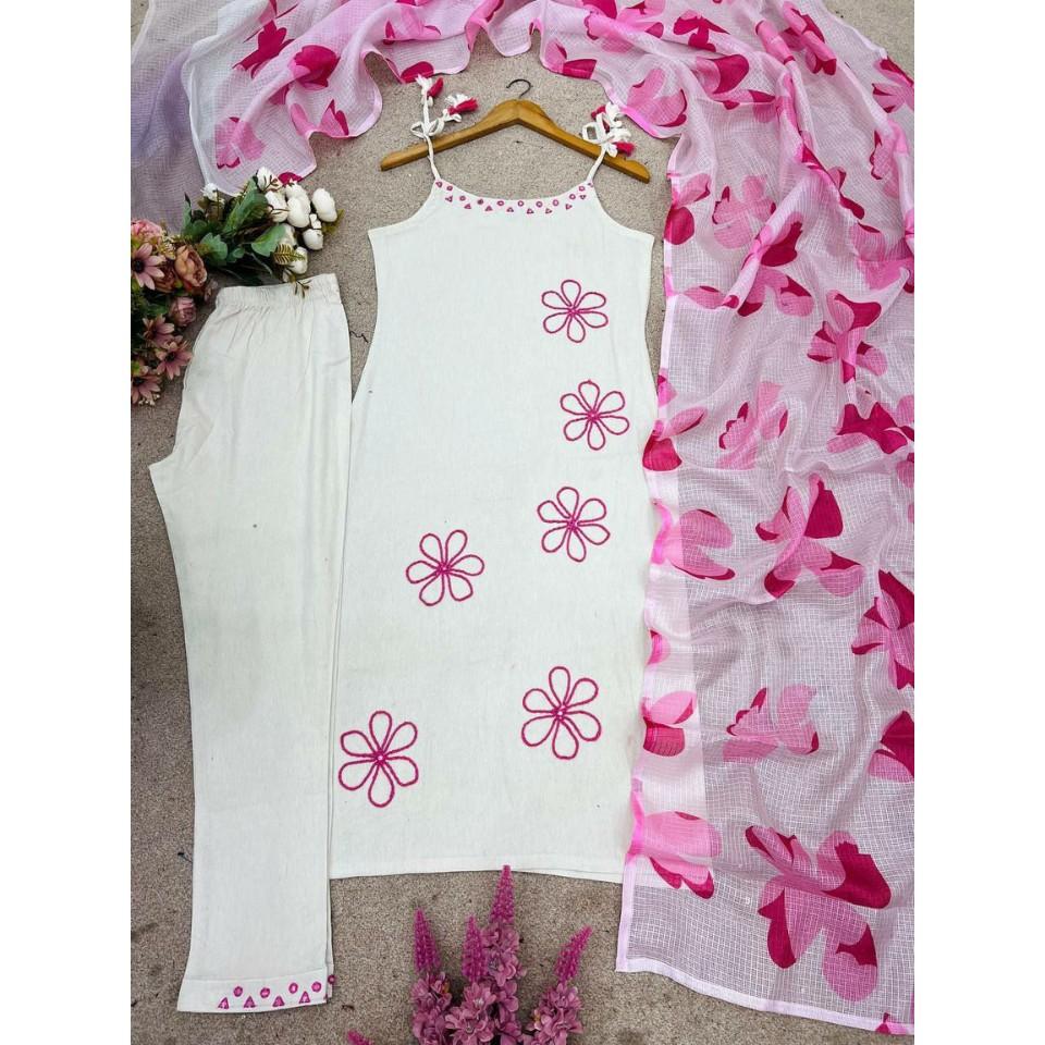 Roman Silk Mirror Work Dress Set with Kota Dupatta