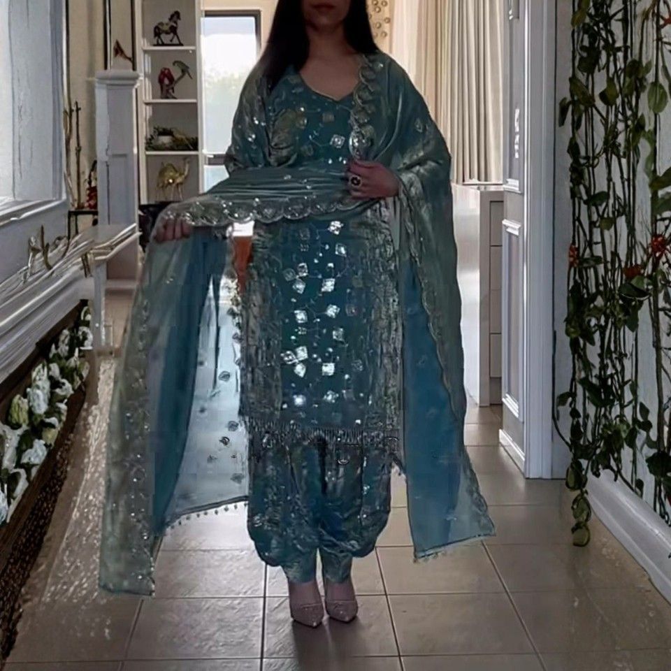 Heavy Fandy Crushi Silk Dhoti Set with Sequins Work – Ready to Wear