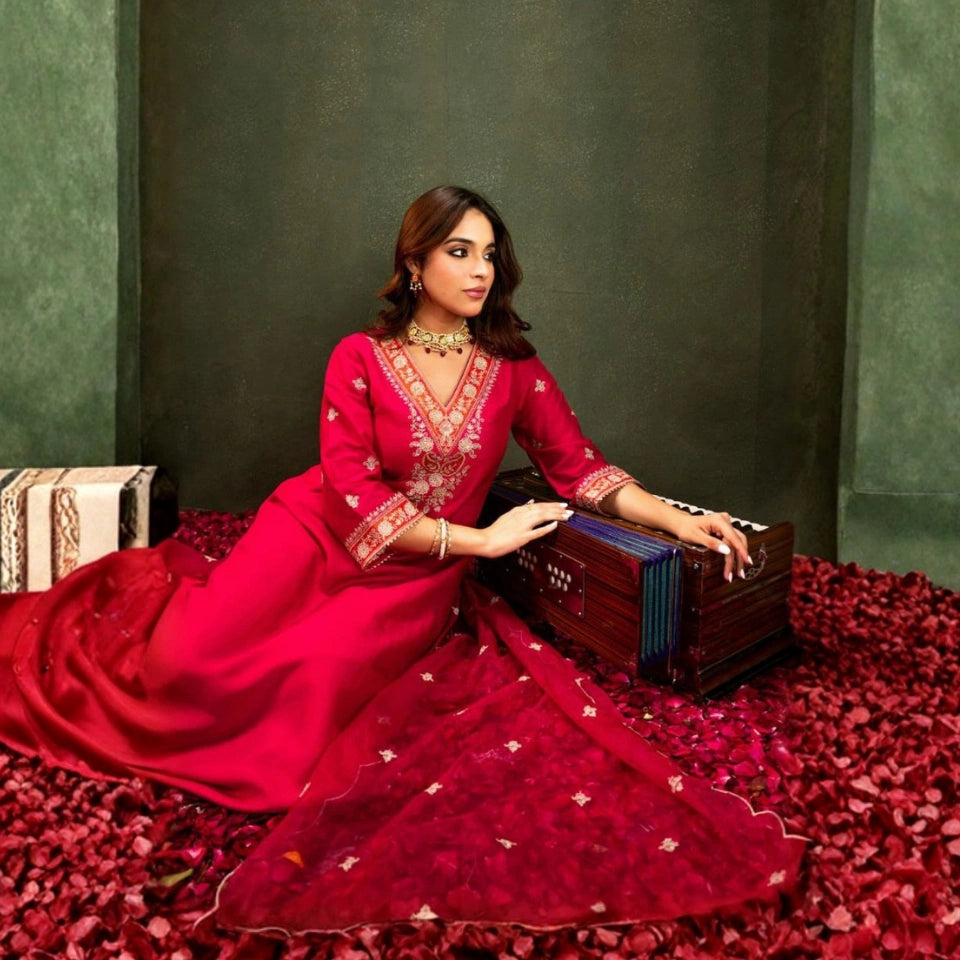 Ruhani Viscose Chanderi Embroidered Anarkali Set
