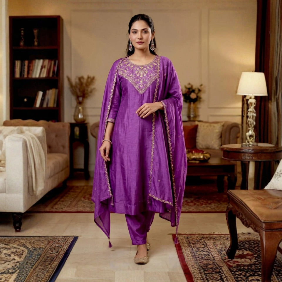 Vanya Vichitra Silk Embroidered Anarkali Set