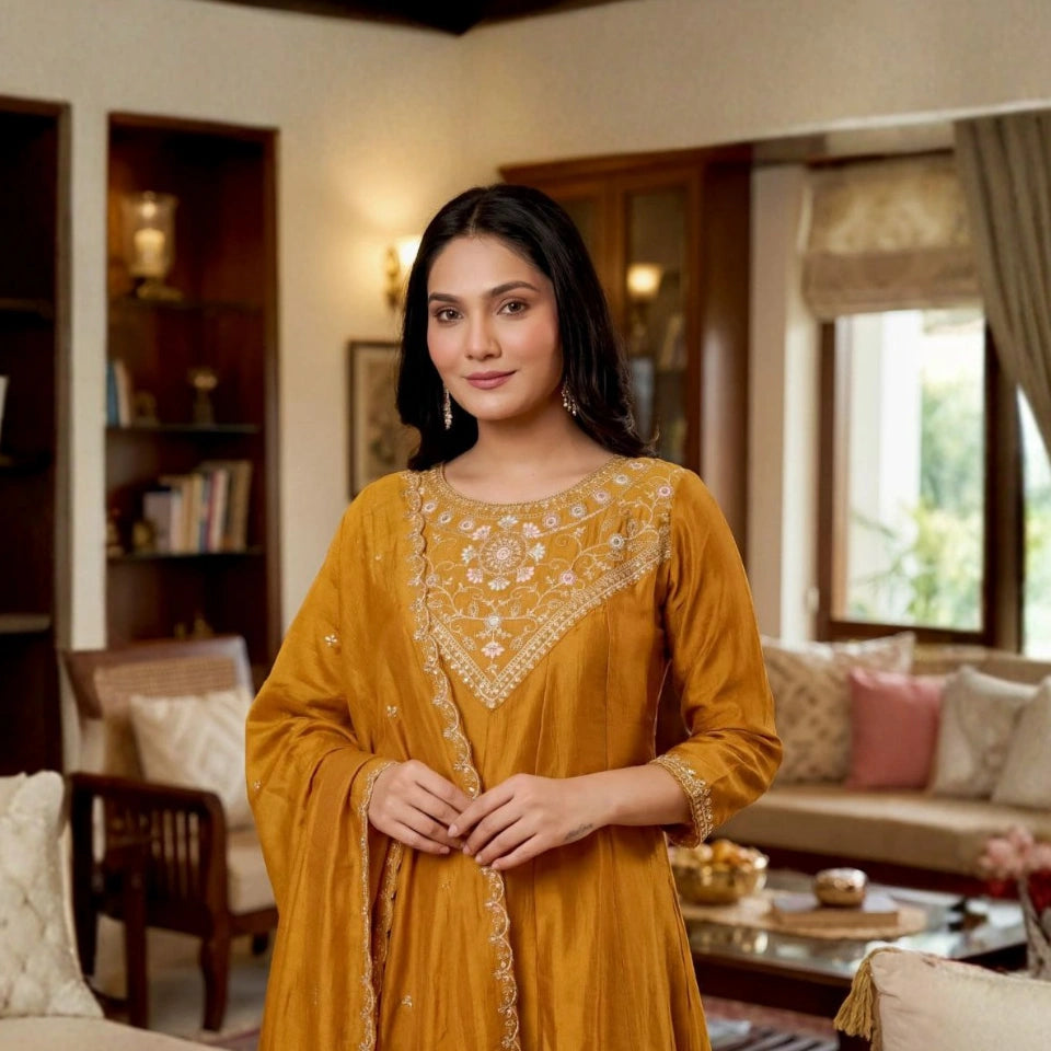 Vanya Vichitra Silk Embroidered Anarkali Set
