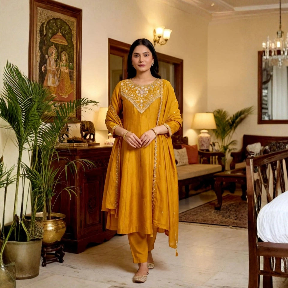 Vanya Vichitra Silk Embroidered Anarkali Set
