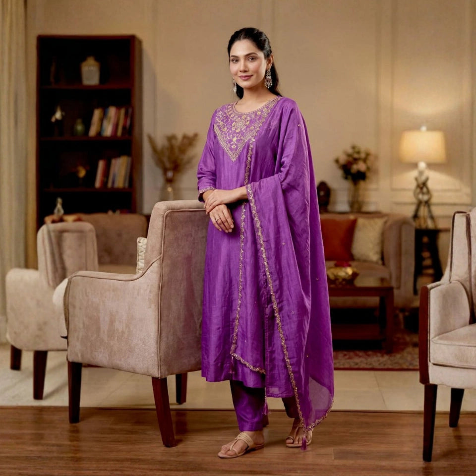 Vanya Vichitra Silk Embroidered Anarkali Set
