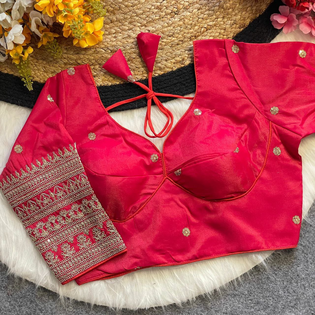 Gold Codding + Thread Work Heavy Embroidery Work Blouse