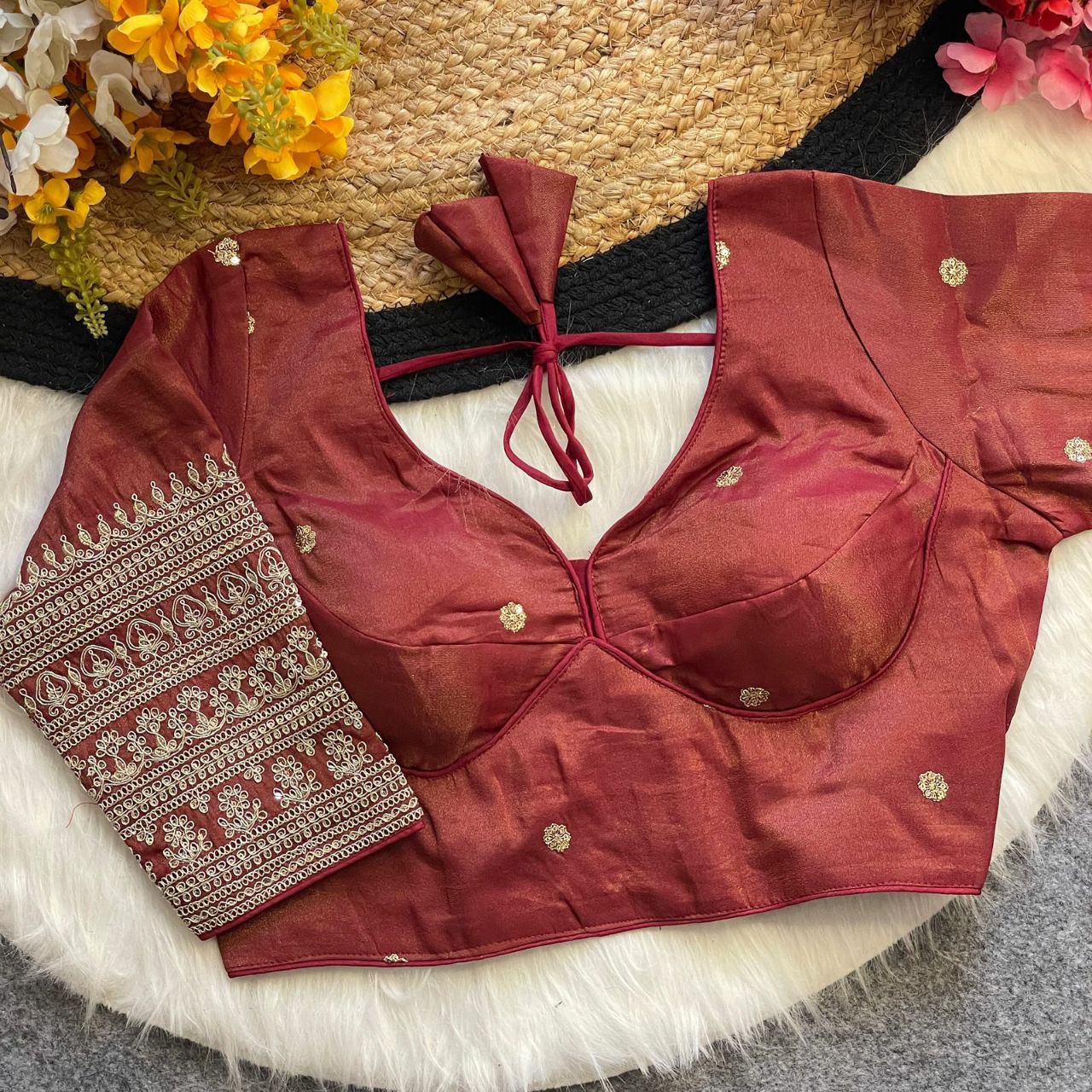 Gold Codding + Thread Work Heavy Embroidery Work Blouse