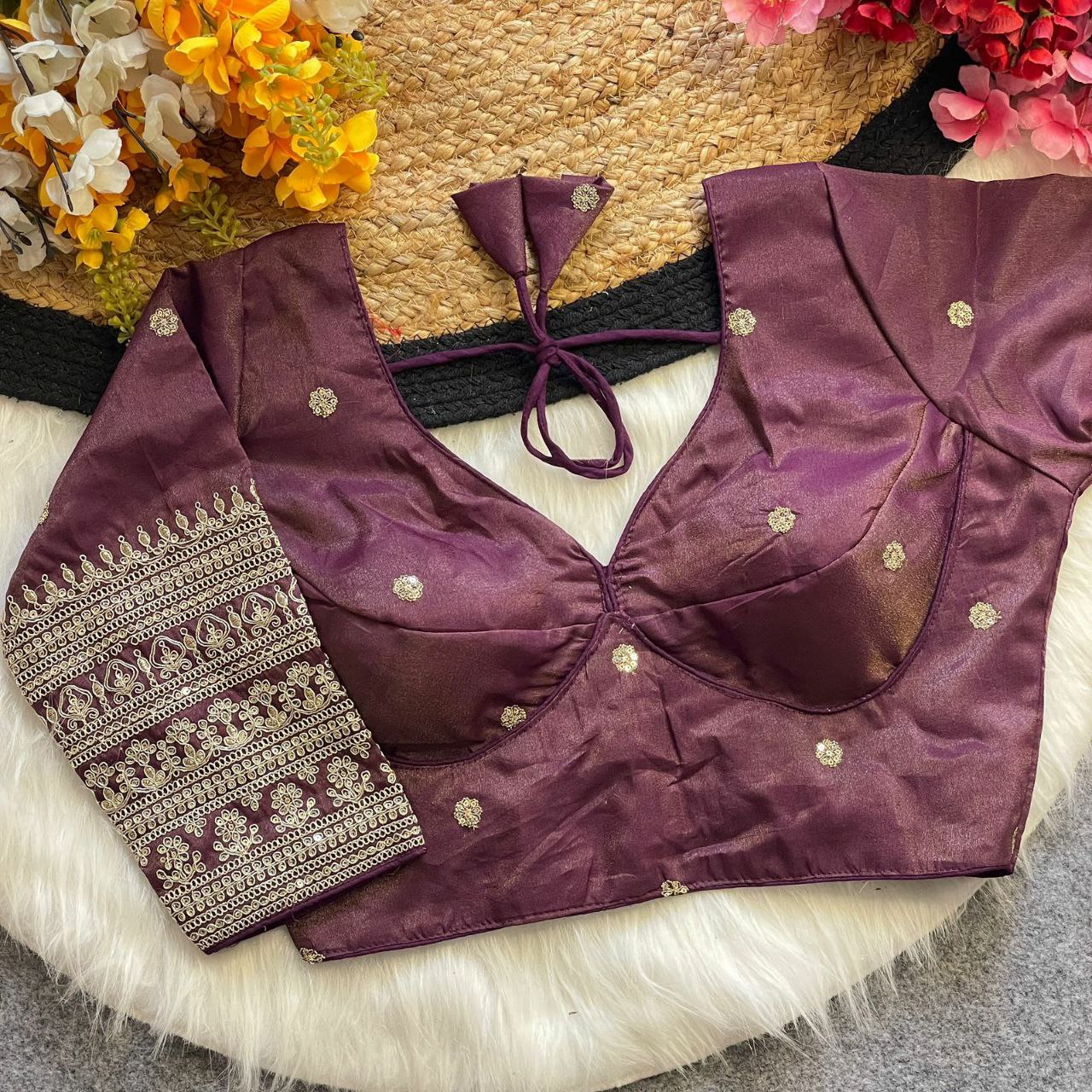 Gold Codding + Thread Work Heavy Embroidery Work Blouse