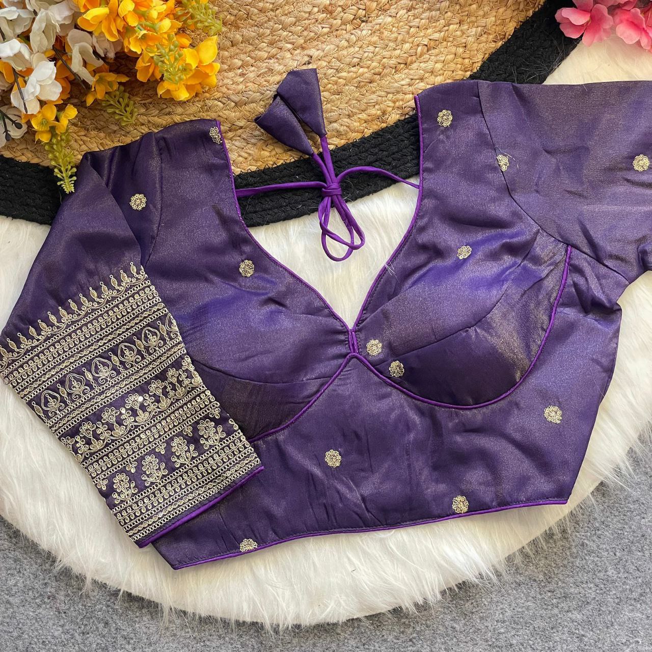 Gold Codding + Thread Work Heavy Embroidery Work Blouse