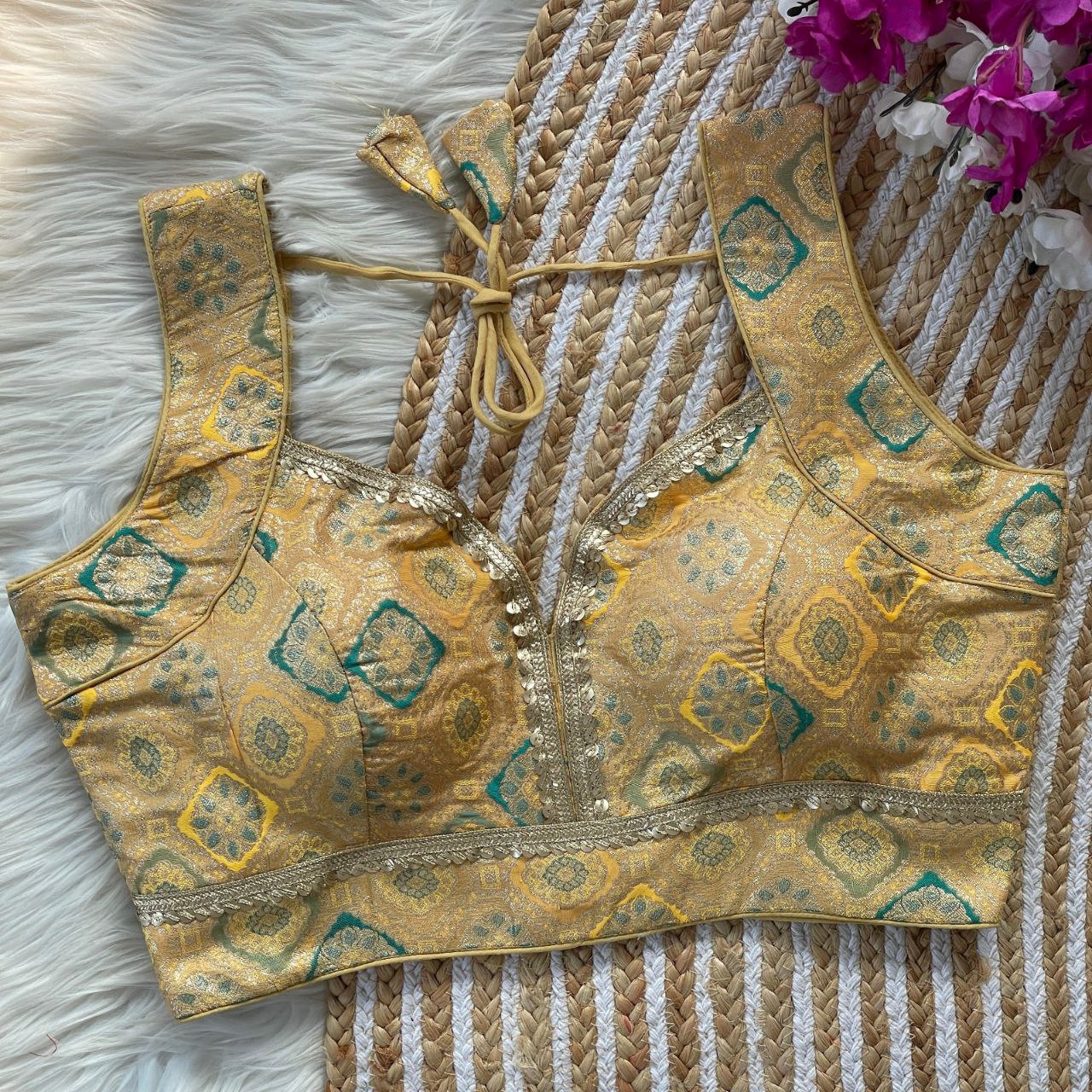 jacquard with golden jari and golden less