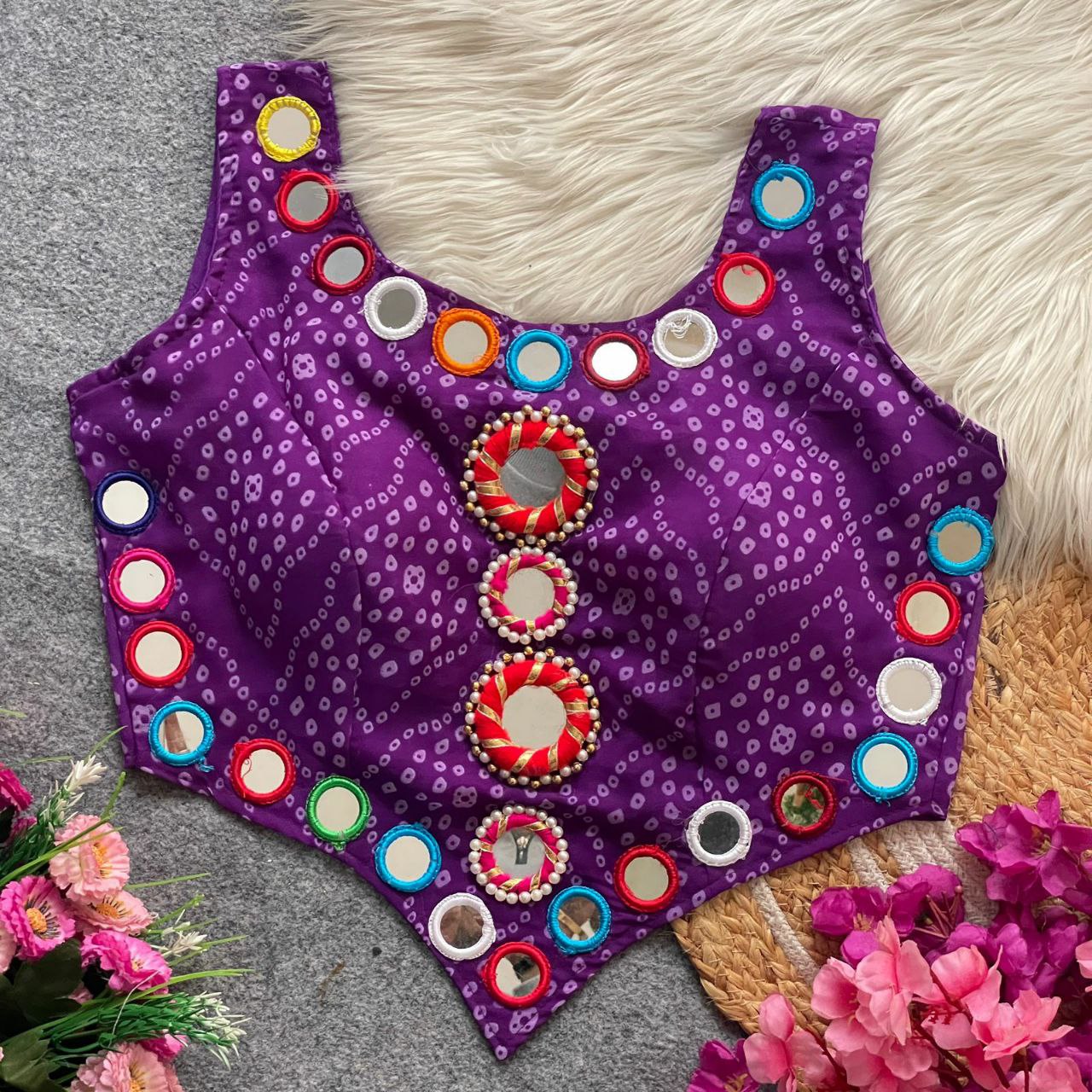 Pure Georgette Bandhani with heavy mirror work blouse